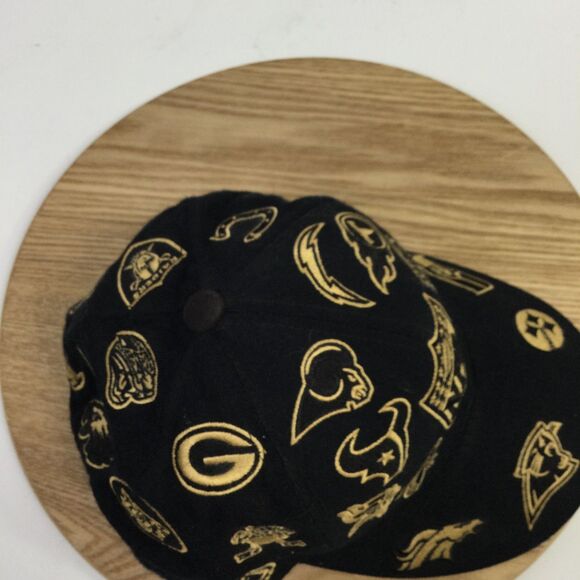 Reebok NFL All Over Team Logos Fitted Baseball Hat Black Gold Size 7 1/4 - Picture 10 of 16